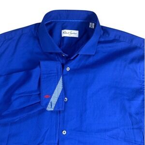 Robert Graham Men's Royal Blue Geometric Pattern Dress Shirt 18 36/37‎